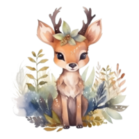 Watercolor cute baby deer. Illustration AI Generative png