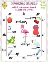 Logic Education's Beginning Blends worksheets for kids are engaging resources that help children practice consonant blends at the beginning of words, improving their reading abilities. vector