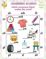 Logic Education's Beginning Blends worksheets for kids are engaging resources that help children practice consonant blends at the beginning of words, improving their reading abilities. vector