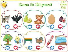 Rhyming words worksheets aid children in developing phonological awareness and expanding their vocabulary through activities that involve identifying and recognizing words with similar ending sounds. vector