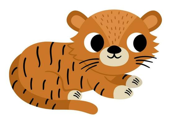 Vector Bengal tiger icon. Endangered species illustration. Cute extinct animal isolated on white background. Funny wild animal illustration for kids. Nature protection concept