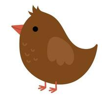 Vector brown bird. Funny woodland animal icon. Cute forest illustration for kids isolated on white background.