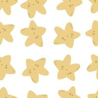 sin costura modelo con dibujos animados estrellas. vistoso vector plano estilo para niños. espacio. mano dibujo. bebé diseño para tela, imprimir, envoltura, textil