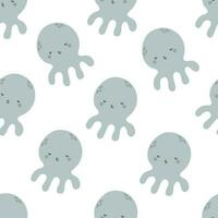 Seamless pattern with cartoon octopuses. Colorful vector for kids, flat style