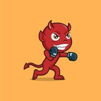 cute cartoon devil boxing fighter vector