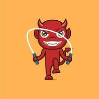 cute cartoon devil jumping rope sport vector