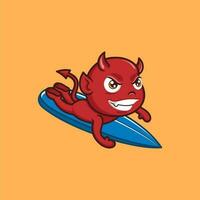 cute cartoon devil playing surfing vector