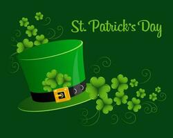 St. Patrick's Day illustration, leprechaun hat decorated with clover leaves. Postcard, poster, holiday banner, vector