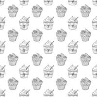 Seamless pattern, hand drawn contour cupcakes on a white background. Festive print, cafe menu background, vector