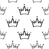 Seamless pattern, hand drawn contour doodle crown on a white background. Festive kids print, background, vector