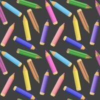 Seamless pattern with bright colored school pencils on a gray background. School background, print, vector