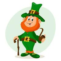 St. Patrick's Day, cute leprechaun with a smoking pipe. Illustration, greeting card, vector