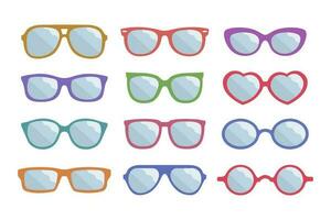 Collection of trendy hipster summer sunglasses. Fashion sunglasses, summer accessory. Icons, vector