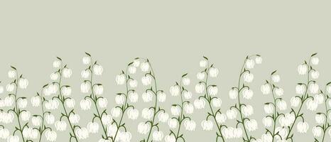 Border, spring flowers lilies of the valley. Spring background with copy space. Illustration, vector