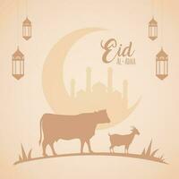 Vector Eid al Adha background with goat and cow silhouette