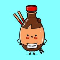 Cute angry Bottle of soy sauce character. Vector hand drawn cartoon kawaii character illustration icon. Isolated on blue background. Sad Bottle of soy sauce character concept