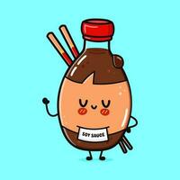 Cute funny Bottle of soy sauce waving hand. Vector hand drawn cartoon kawaii character illustration icon. Isolated on blue background. Bottle of soy sauce character concept