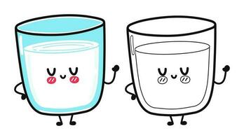 Glass of milk character outline cartoon illustration for coloring book. Vector hand drawn Glass of milk traditional cartoon vintage, retro, kawaii character. Isolated white background