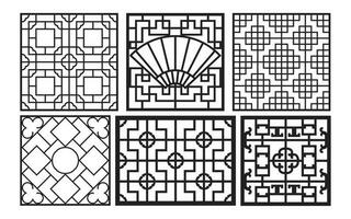 Decorative black patterns with white background, geometric, islamic and floral template for cnc laser cutting vector