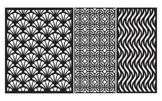 Decorative black patterns with white background, geometric, islamic and floral template for cnc laser cutting vector