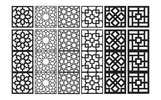 Decorative black patterns with white background, geometric, islamic and floral template for cnc laser cutting vector