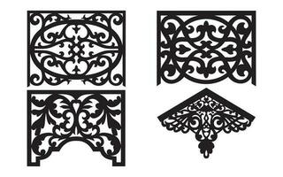 Decorative black patterns with white background, geometric, islamic and floral template for cnc laser cutting vector