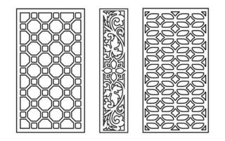 Decorative black patterns with white background, geometric, islamic and floral template for cnc laser cutting vector