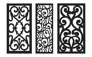 Decorative black patterns with white background, geometric, islamic and floral template for cnc laser cutting vector