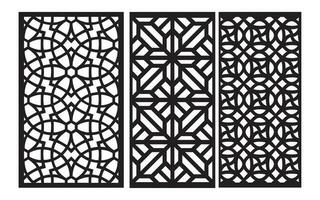 Decorative black patterns with white background, geometric, islamic and floral template for cnc laser cutting vector