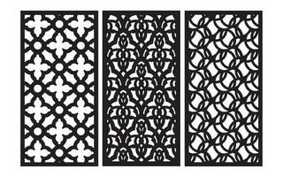 Decorative black patterns with white background, geometric, islamic and floral template for cnc laser cutting vector