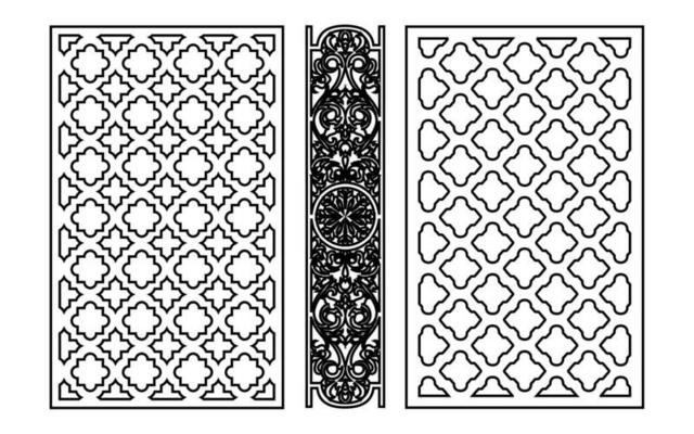 Decorative black patterns with white background, geometric, islamic and floral template for cnc laser cutting