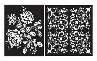 Black patterns with white background, Islamic vectors with floral panels for CNC laser cutting