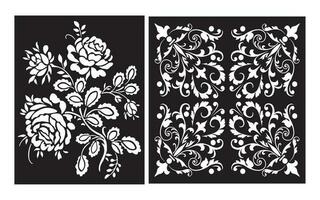 Black patterns with white background, Islamic vectors with floral panels for CNC laser cutting