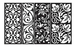 Black patterns with white background, Islamic vectors with floral panels for CNC laser cutting