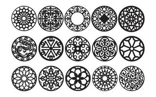 Decorative black patterns with white background, geometric, islamic and floral template for cnc laser cutting vector