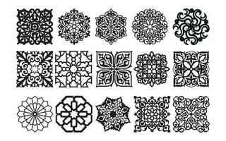 Decorative black patterns with white background, geometric, islamic and floral template for cnc laser cutting vector