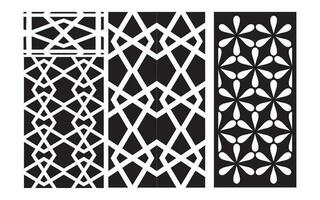 Black patterns with white background, Islamic vectors with floral panels for CNC laser cutting