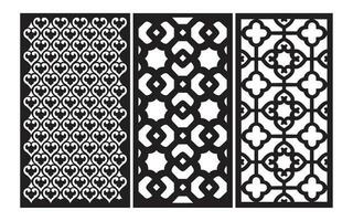 Decorative black patterns with white background, geometric, islamic and floral template for cnc laser cutting vector