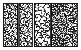 Black patterns with white background, Islamic vectors with floral panels for CNC laser cutting