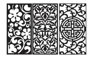 Black patterns with white background, Islamic vectors with floral panels for CNC laser cutting