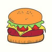 Burger doodle icon illustration. Hand-drawn Burger illustration vector