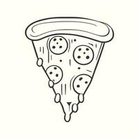 Slice of pizza, hand drawn illustration with melting cheese and salad vector