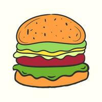 Cute hand-drawn burger illustration in doodle style. Burgers illustration vector