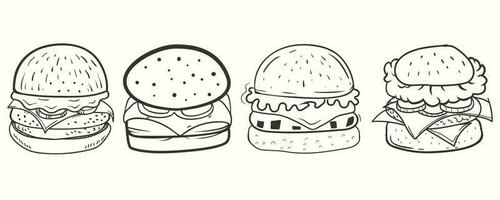 Cute hand-drawn burger in doodle style. Burgers illustration set vector