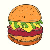 Burger vector illustration. Burger hand drawn outline illustration