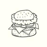 Hand-drawn burger with tomato double cheese and lettuce. Burger vector