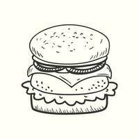 dibujado a mano hamburguesa contorno ilustración. hamburguesa rápido comida vector