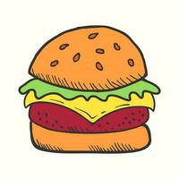 mano dibujado hamburguesa vector ilustración en garabatear estilo