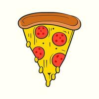 Vector illustration of a pizza slice with melted cheese. Flat cartoon style