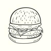 Hand-drawn burger with tomato and lettuce. Burger vector